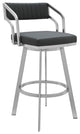26" Timeless Slate Gray Faux Leather Silver Finish Swivel Counter Stool