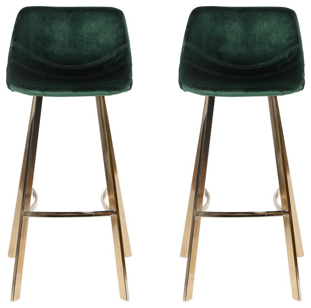 GDF Studio Rex Faux Snake Leather Brown Bar Stools, Set of 2, Emerald/Champagne Gold