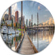 Marina Along The River, Landscape Photo Round Metal Wall Art, 11"
