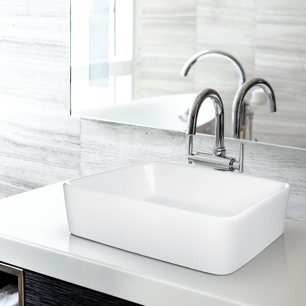 Modern Ceramic Vessel Sink - Bathroom Vanity Bowl - Rectangular White