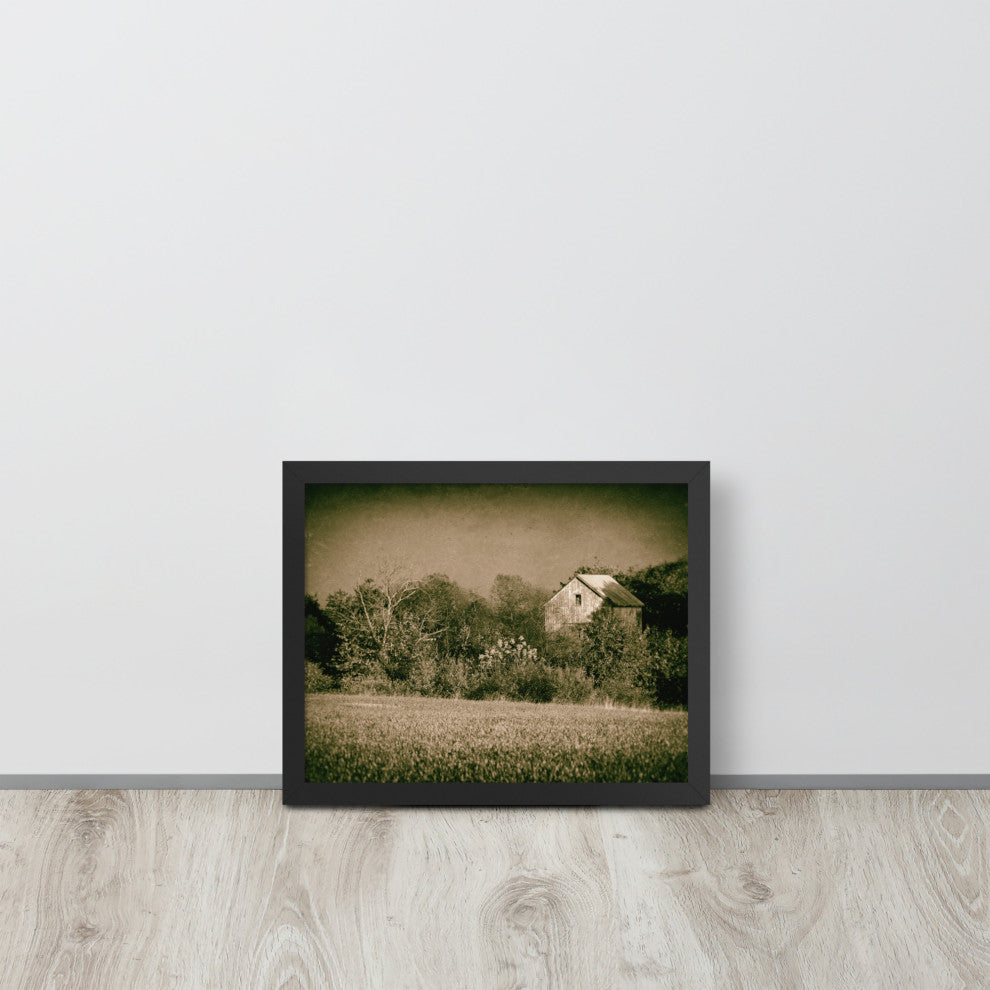 Abandoned Barn In The Trees Vintage Framed Photo Paper Wall Art Prints, Black, 11" X 14"