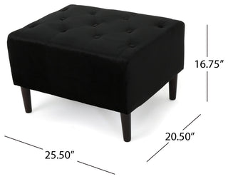 GDF Studio Kalani Tufted New Velvet Ottoman, Black