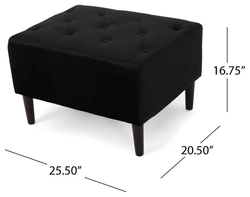 GDF Studio Kalani Tufted New Velvet Ottoman, Black