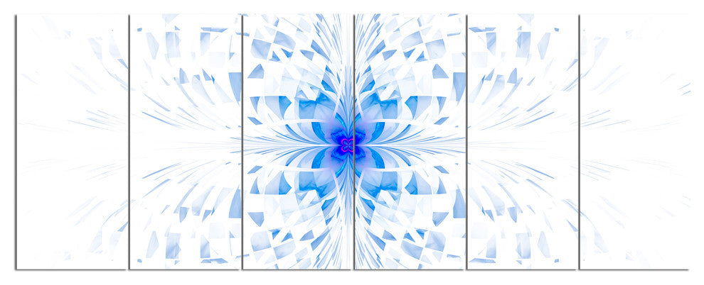 Blue Butterfly Outline on White, Abstract Wall Art Canvas, 70"x28", 6 Panels