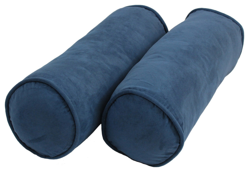 20"X8" Double-Corded Solid Microsuede Bolster Pillows, Set of 2, Indigo