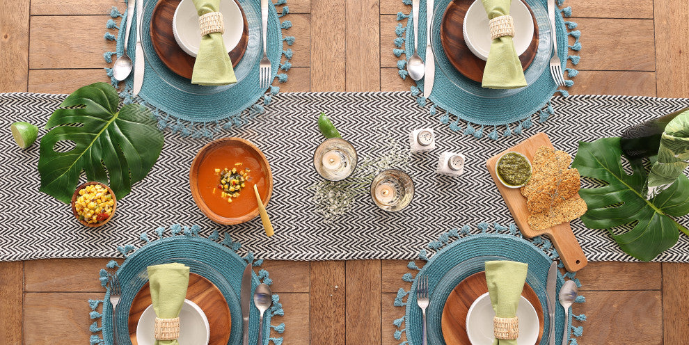 Black Chevron Handloom Table Runner 15x72