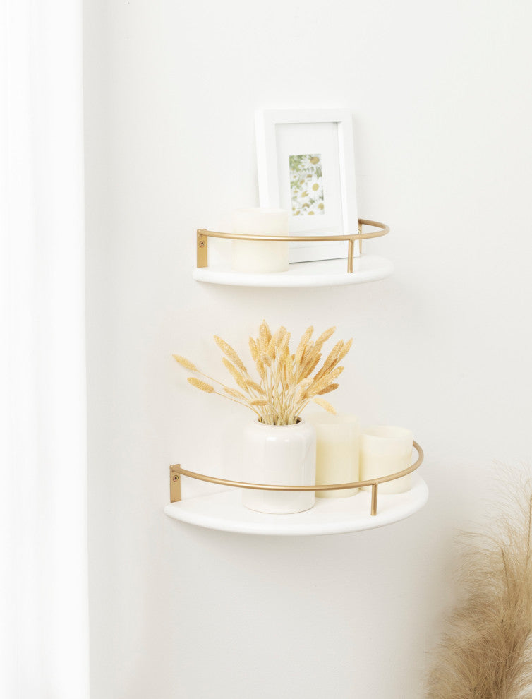 Camryn Semi Circle Shelf Set, White/Gold, 2 Piece