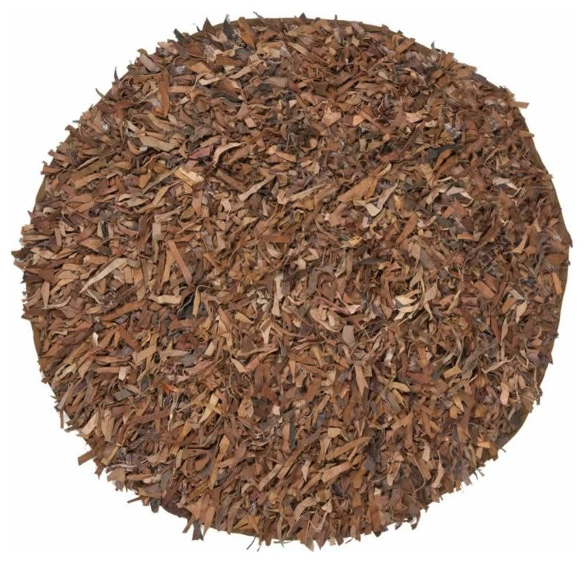 Safavieh Leather Shag LSG511B 6' Round Saddle Rug