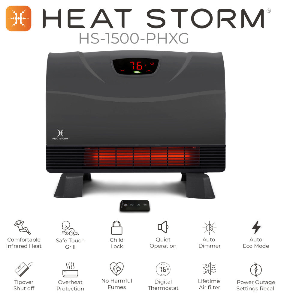 Heat Storm Phoenix 1500 Watt Infrared Floor to Wall Heater Gray