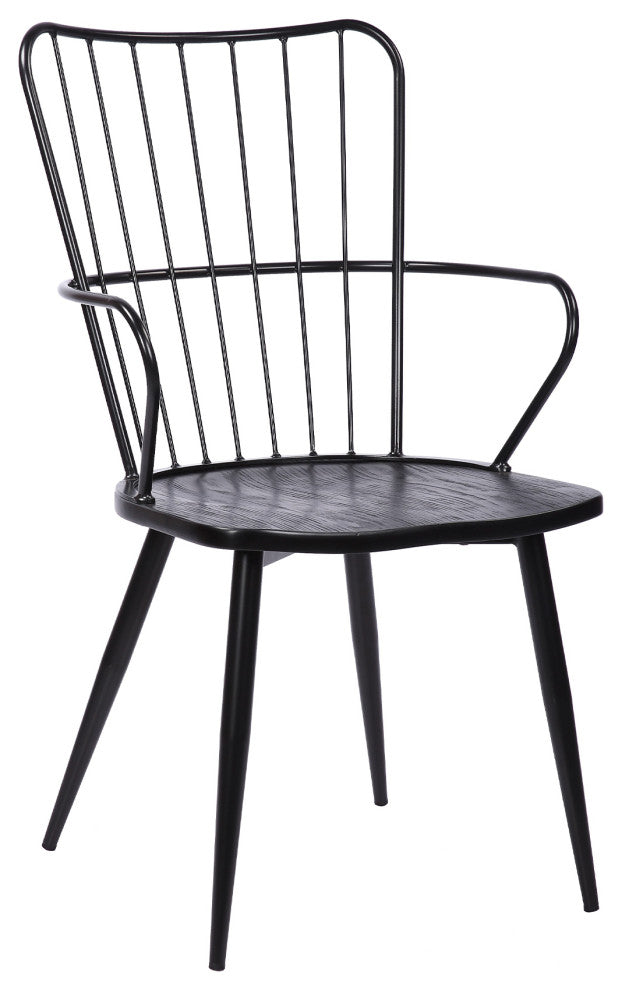 Parisa High Back Steel Chair, Black Finish and Black Brushed Wood
