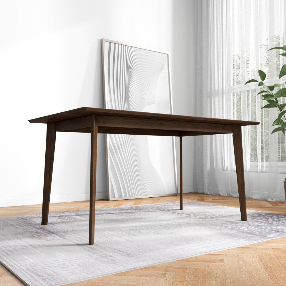 Abbott Mid-Century Modern Solid Wood Walnut Dining Table, W 35.5" X L 59.1" X H 29.7"