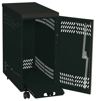 Full product visible on white background; door open showing interior features; no text.