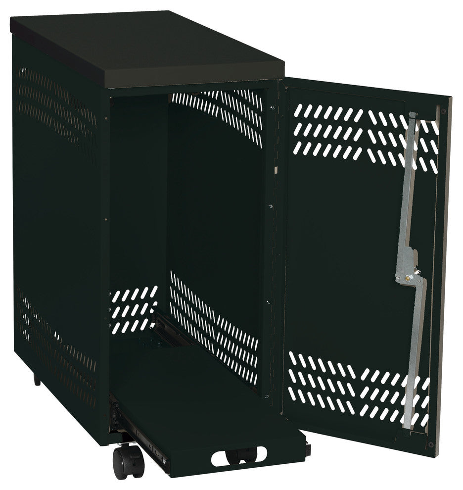 Full product visible on white background; door open showing interior features; no text.