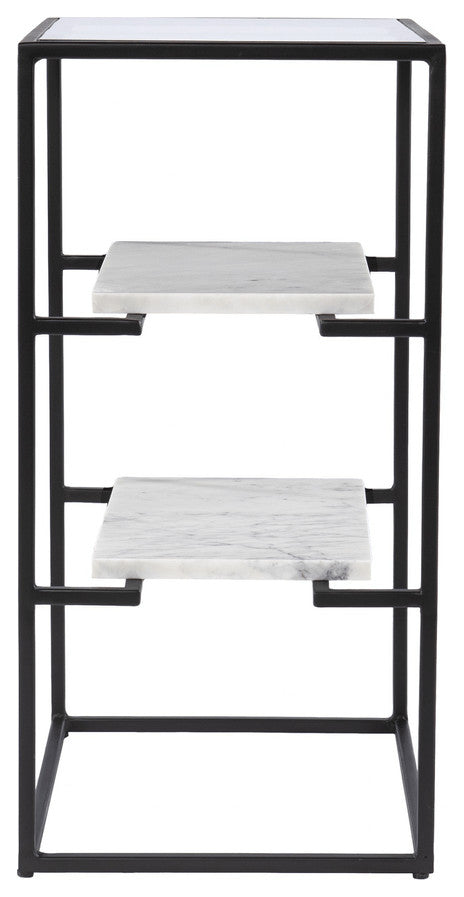 24" Black Glass and Marble Rectangular End Table With Two Shelves