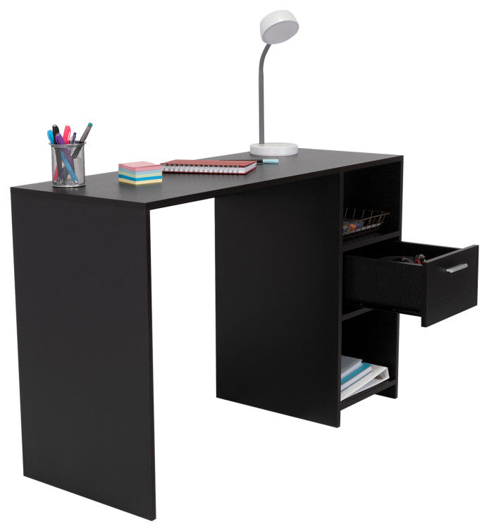 Arlington Computer Desk with Drawer, 2 Open Storage Shelves and Legs, Black