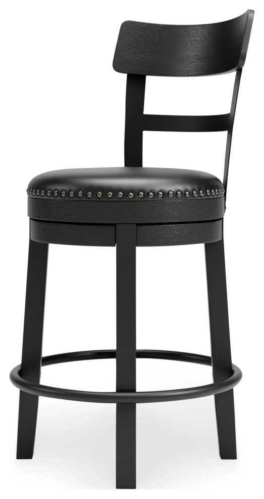 Benzara BM248093 Swivel Barstool With Nailhead Trim and Leatherette Seat, Black