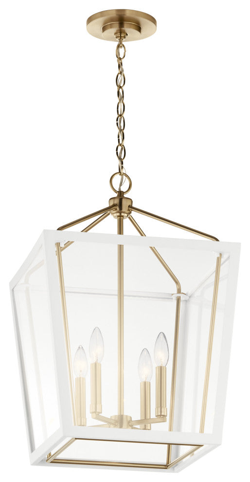 Delvin 24" 4 Light Pendant With Clear Glass, Champagne Bronze and White