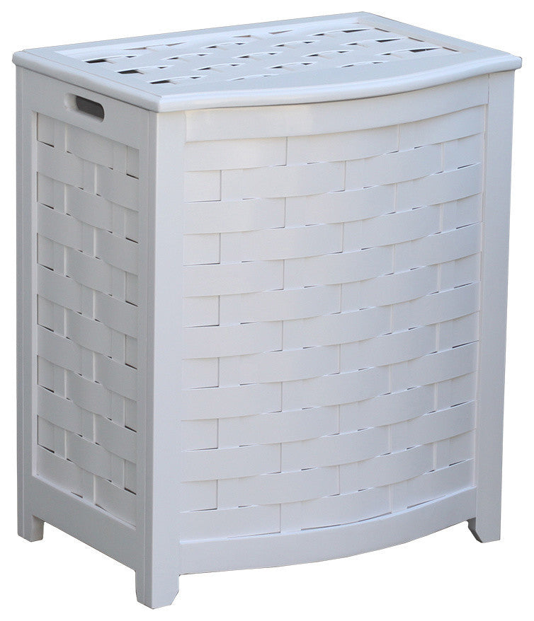 Oceanstar Bowed Front Veneer Wood Laundry Hamper With Interior Bag, White