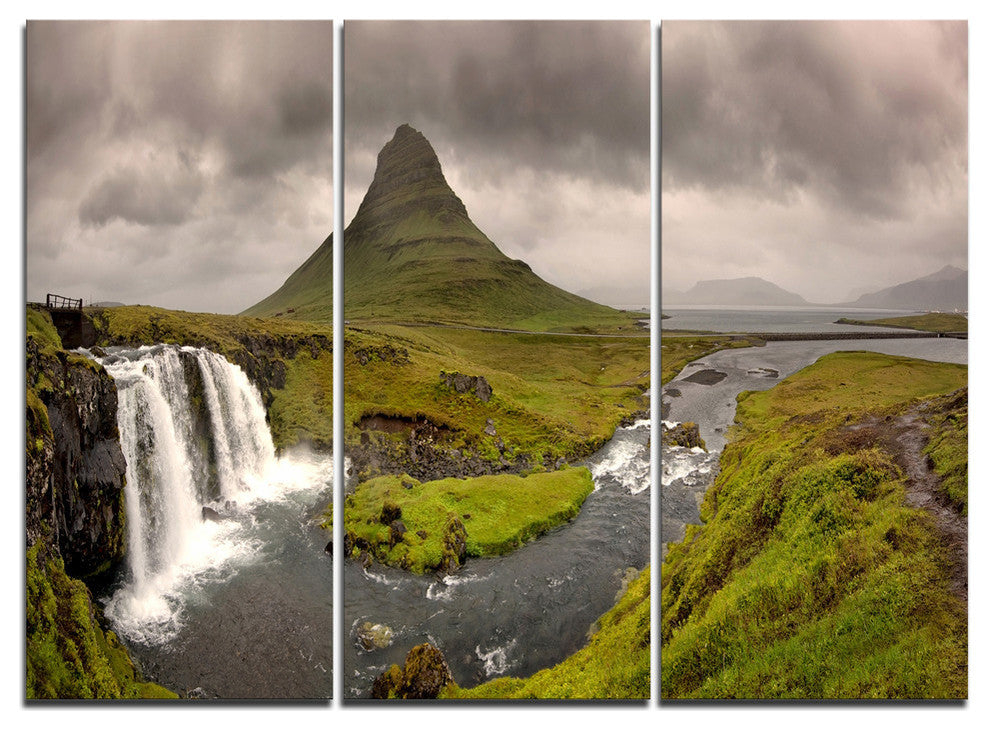 "Kirkjufell Waterfalls in Grundarfjordur" Metal Wall Art, 3 Panels, 36"x28"