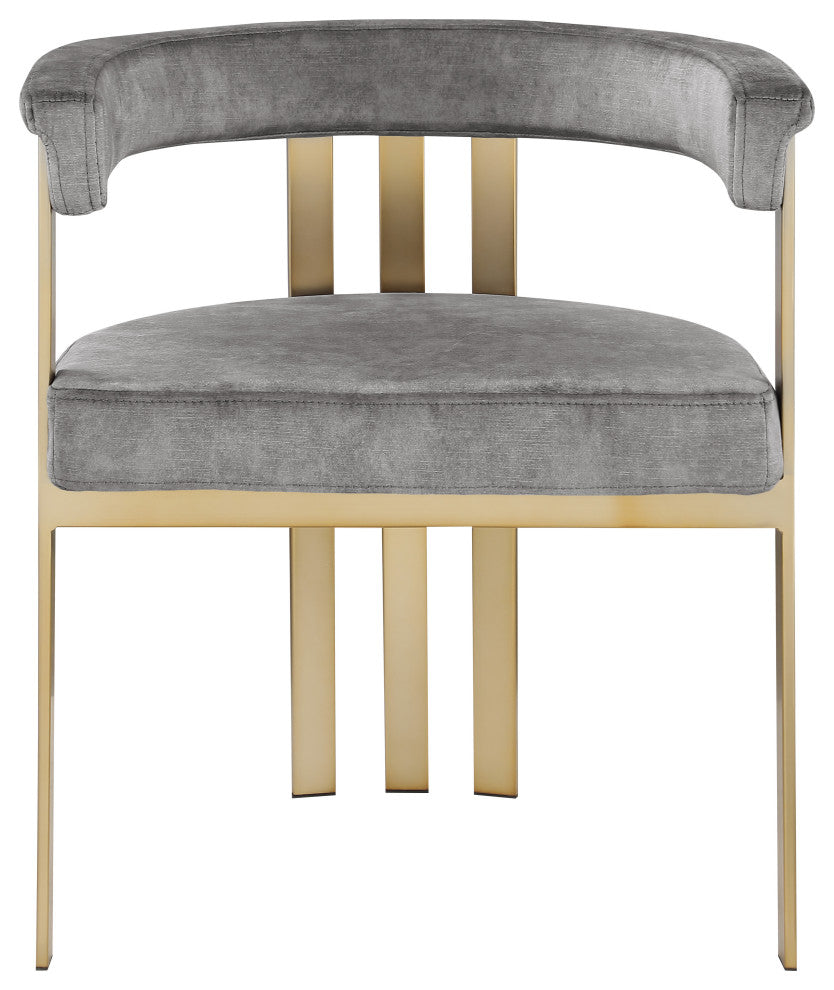 Marcello Upholstered Dining Chair, Gray, Velvet, Brushed Brass Finish