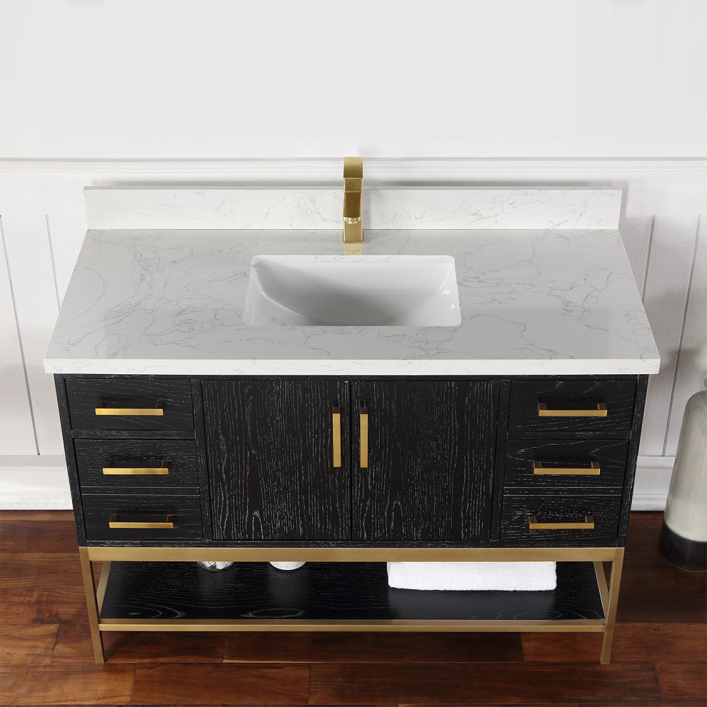 Wildy Black Oak Bathroom Vanity Set, 48", Without Mirror