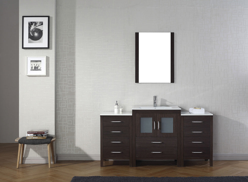 Virtu Dior 64" Single Bathroom Vanity, Espresso, Polished Chrome Faucet, Mirror