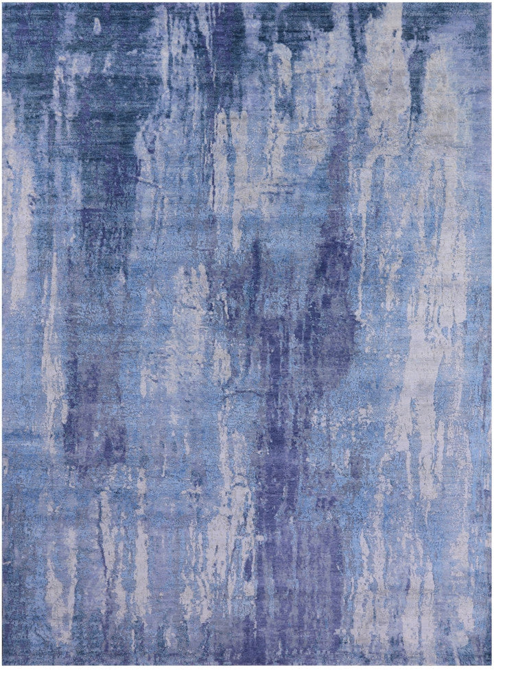 Hand Knotted Modern Wool and Silk Rug 8' 11" X 12' 1" Q7148