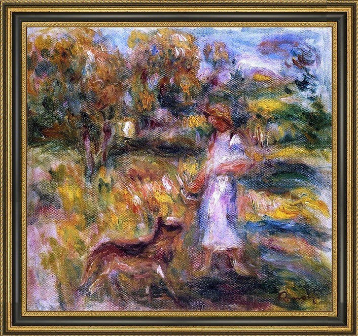 Pierre Auguste Renoir Woman in Blue and Zaza in a LandscapeCanvas Print, 20"x20"