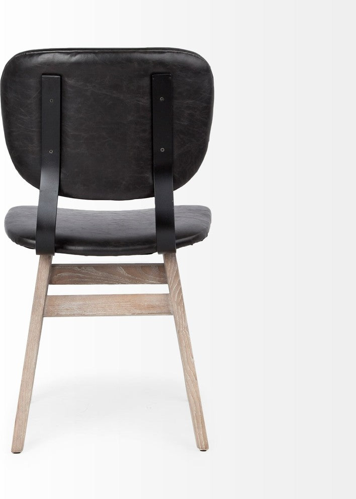 (Set of 2) Haden I Black Faux-Leather Solid Wood Frame Dining Chair, Brown