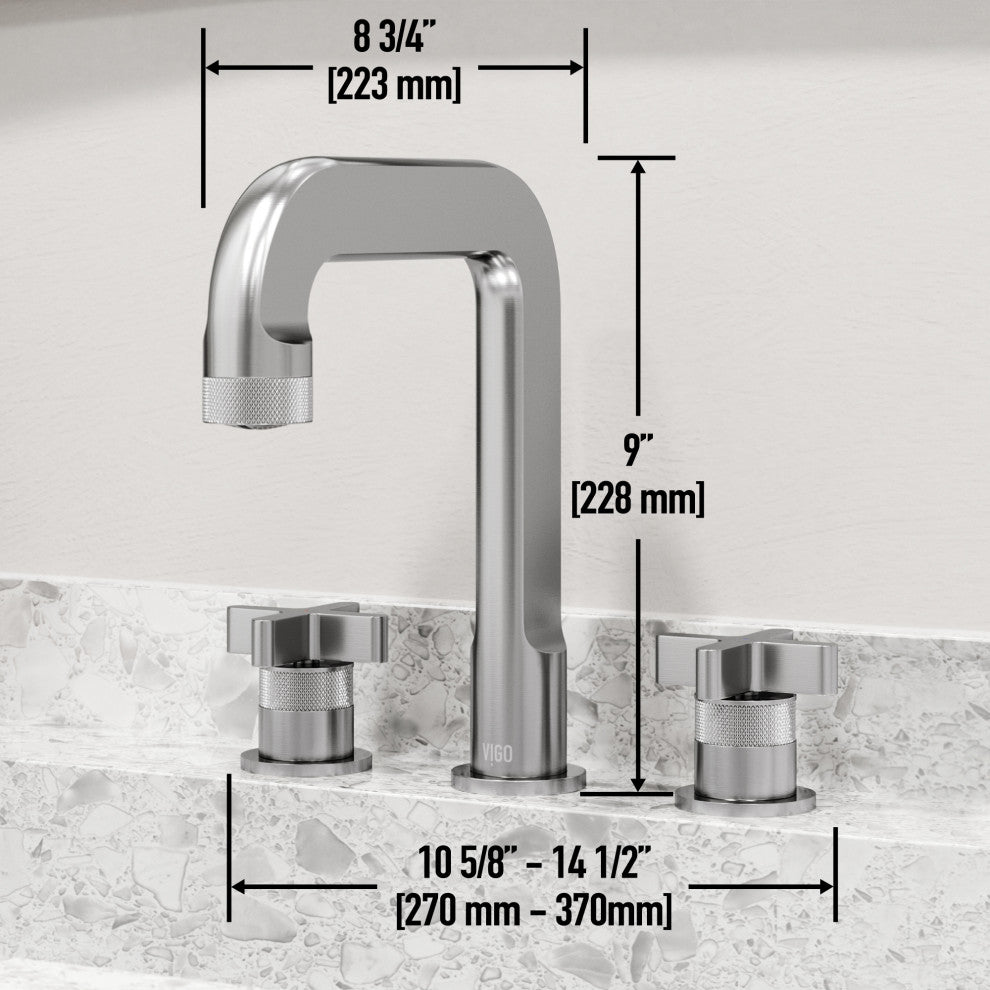 VIGO Wythe 9" H 2-Handle Widespread Bathroom Faucet, Brushed Nickel