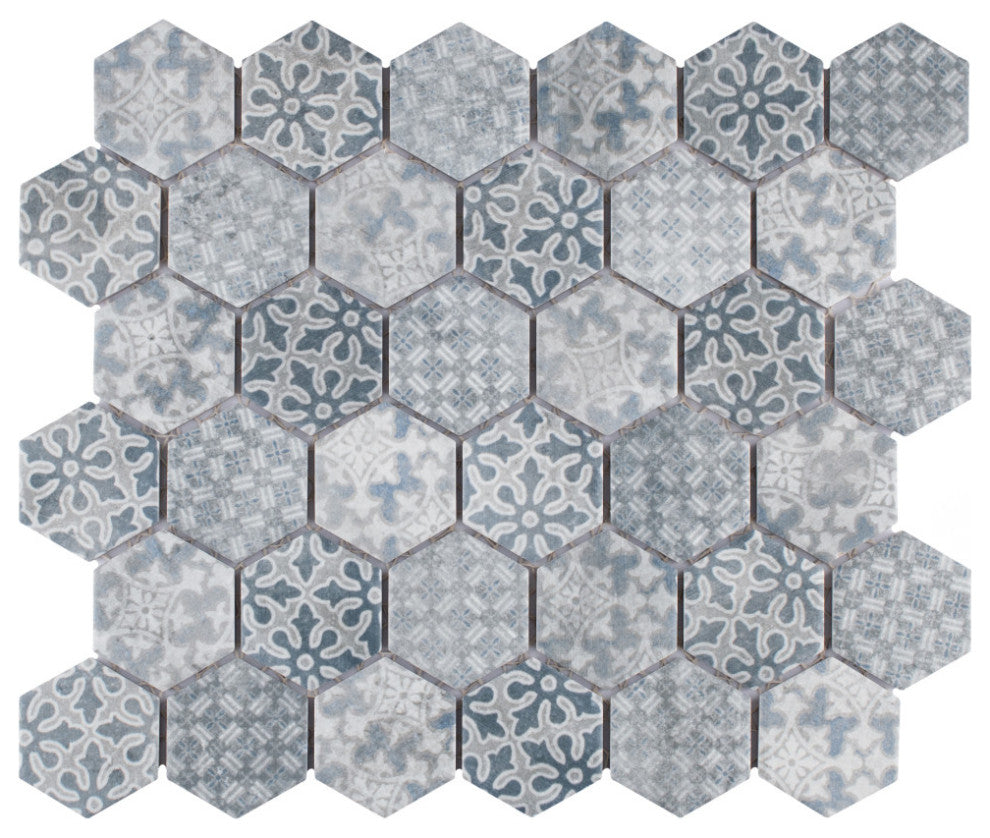Medley 2" Hex Slate Blue Porcelain Floor and Wall Tile