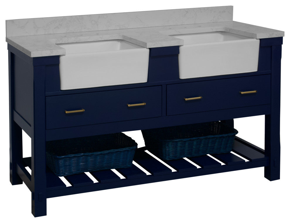 Charlotte 60" Bathroom Vanity, Royal Blue, Engineered Carrara, Double
