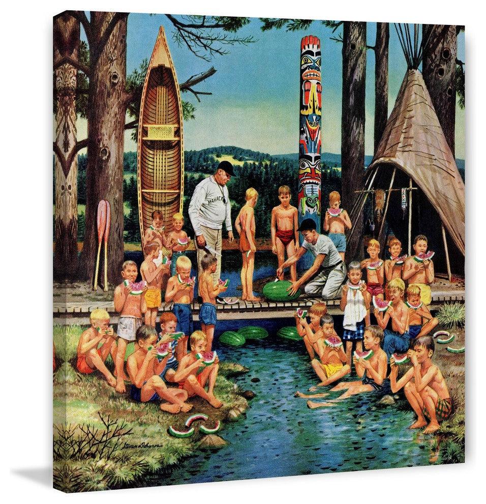 "Watermelon at Camp" Painting Print on Canvas by Stevan Dohanos
