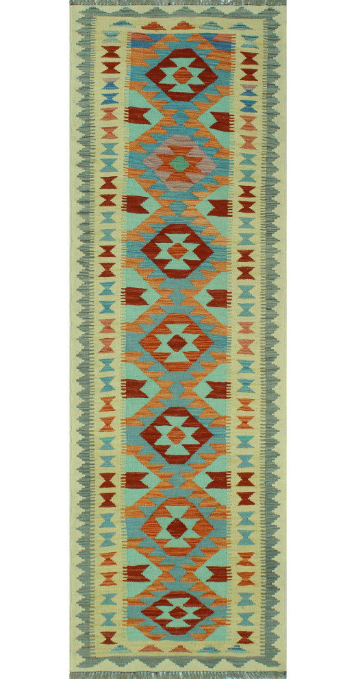 Sangat Kilim Aflah Ivory/Burgundy Runner, 2'6x7'9