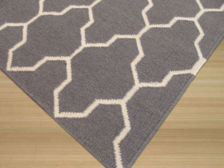Handmade Wool Gray Transitional Trellis Reversible Modern Moroccan Kilim Rug, 8'x10'