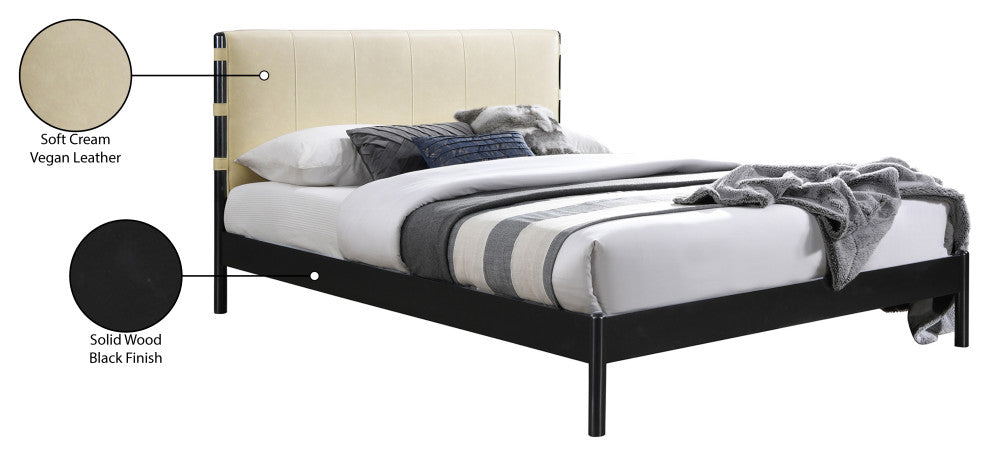 Abigail Upholstered Bed, Cream, Queen, Vegan Leather