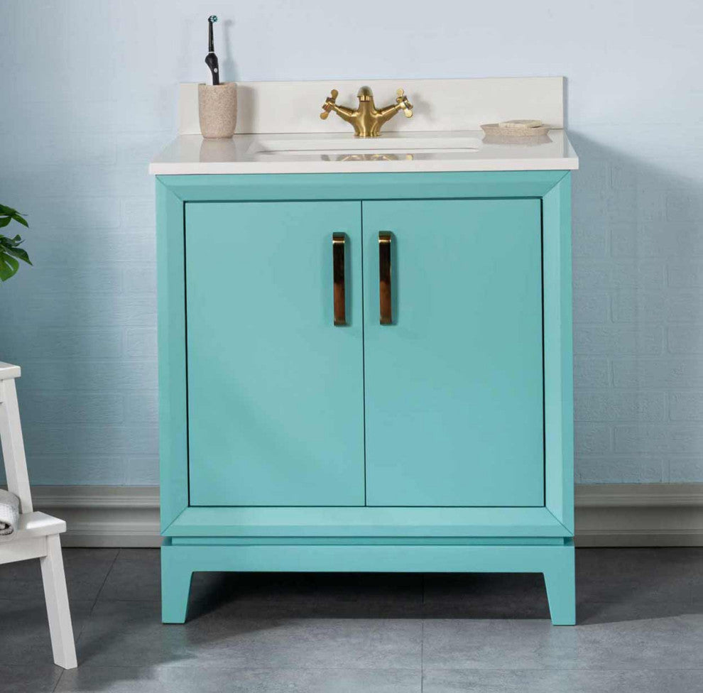 Fabia Collection 30" Bathroom Vanity With Sink, Mirror, Countertop, Turquoise