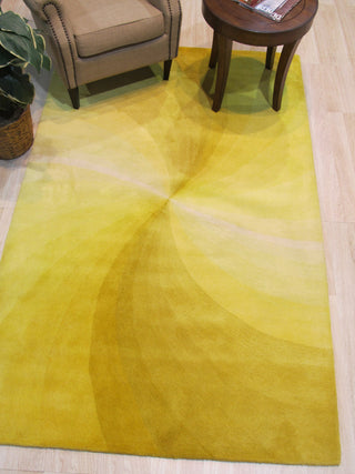 EORC Yellow Hand-Tufted Wool Swirl Rug, 6' Round