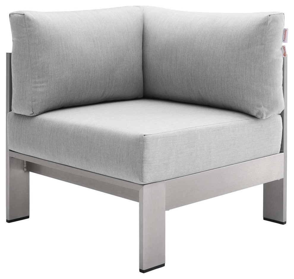 Shore Sunbrellaï¿½ Fabric Aluminum Outdoor Patio Corner Sofa-Silver Gray