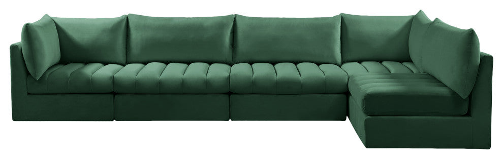 Jacob Velvet Upholstered 5-Piece L-Shaped Modular Sectional, Green