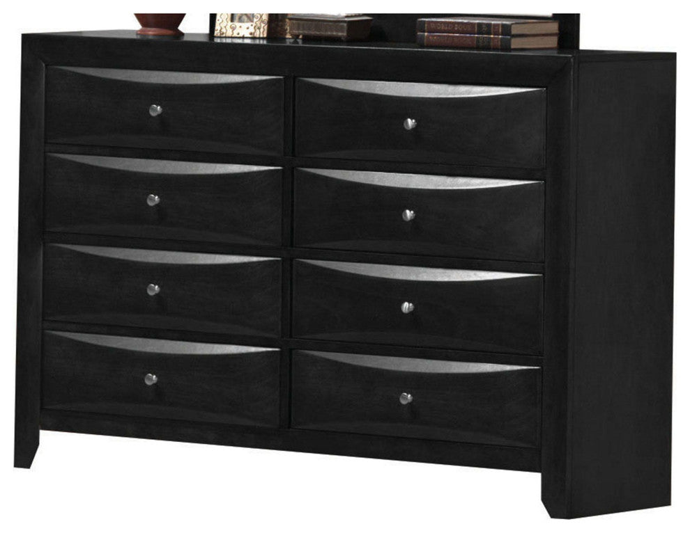 Wooden Dresser With Eight Spacious Drawers, Glossy Black