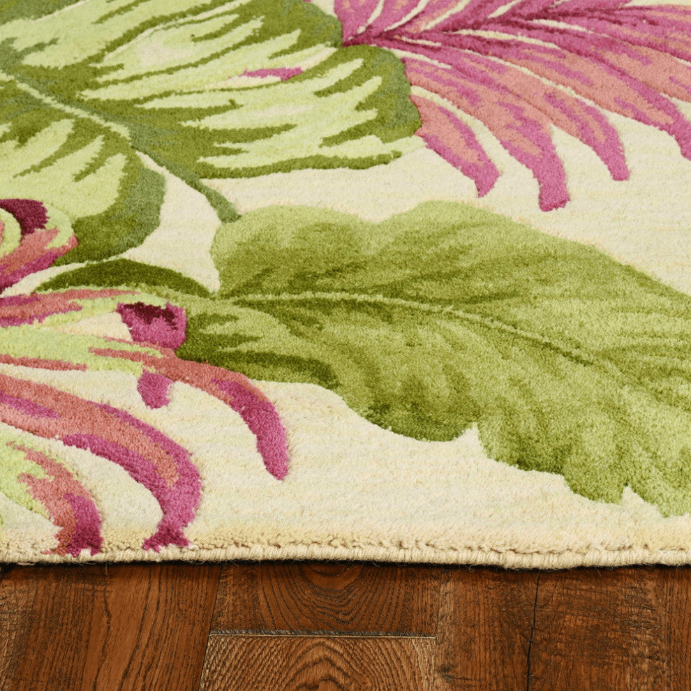 5'X8' Beige Hand Tufted Tropical Leaves Indoor Area Rug