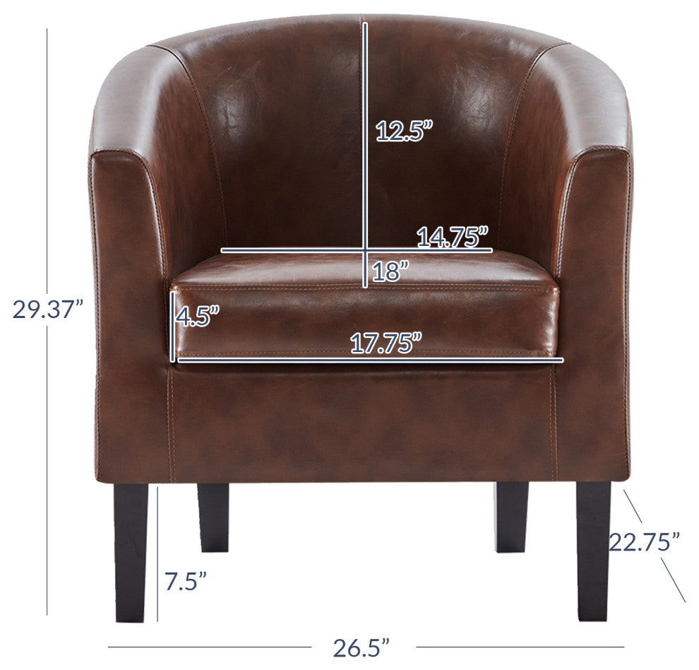 Modern Club Chair Barrel Design, Caramel