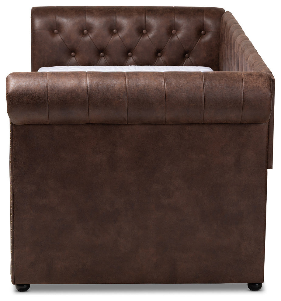 Janelle Contemporary Brown Faux Leather Upholstered Daybed With Trundle
