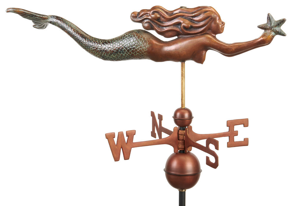 Mermaid With Starfish Weathervane-Pure Copper Hand Finished Multi-Color Patina