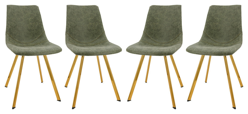 LeisureMod Markley Leather Dining Chair With Gold Legs Set of 4, Olive Green