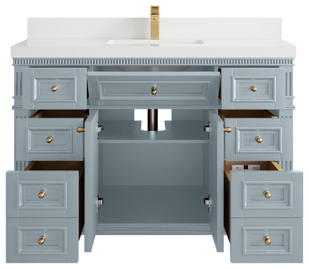 Paris 48" Single Sink Bathroom Vanity, Blue Heather 2" White Quartz