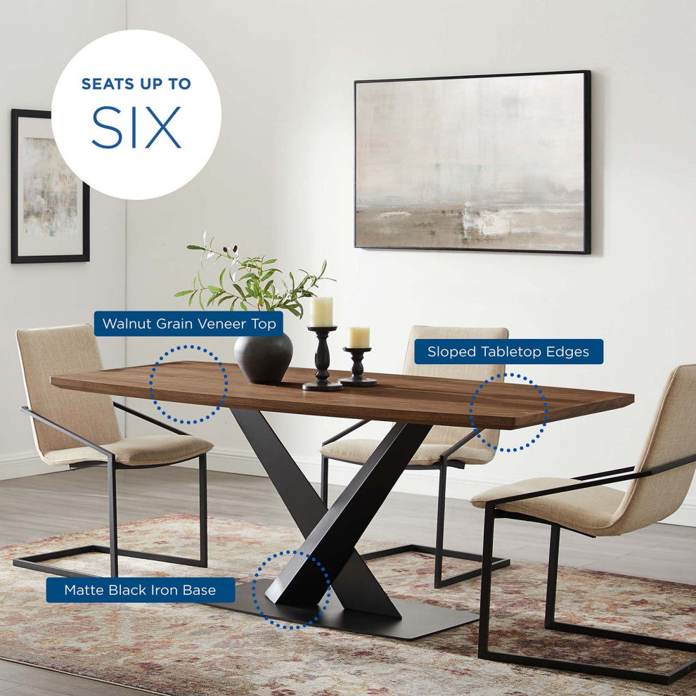 Dining Table, Wood, Metal, Brown Walnut, Modern, Bistro Restaurant Hospitality