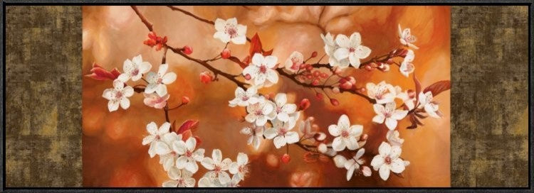 "Orange Sakura" Framed Canvas Giclee by Jenny Thomlinson, 37x13"