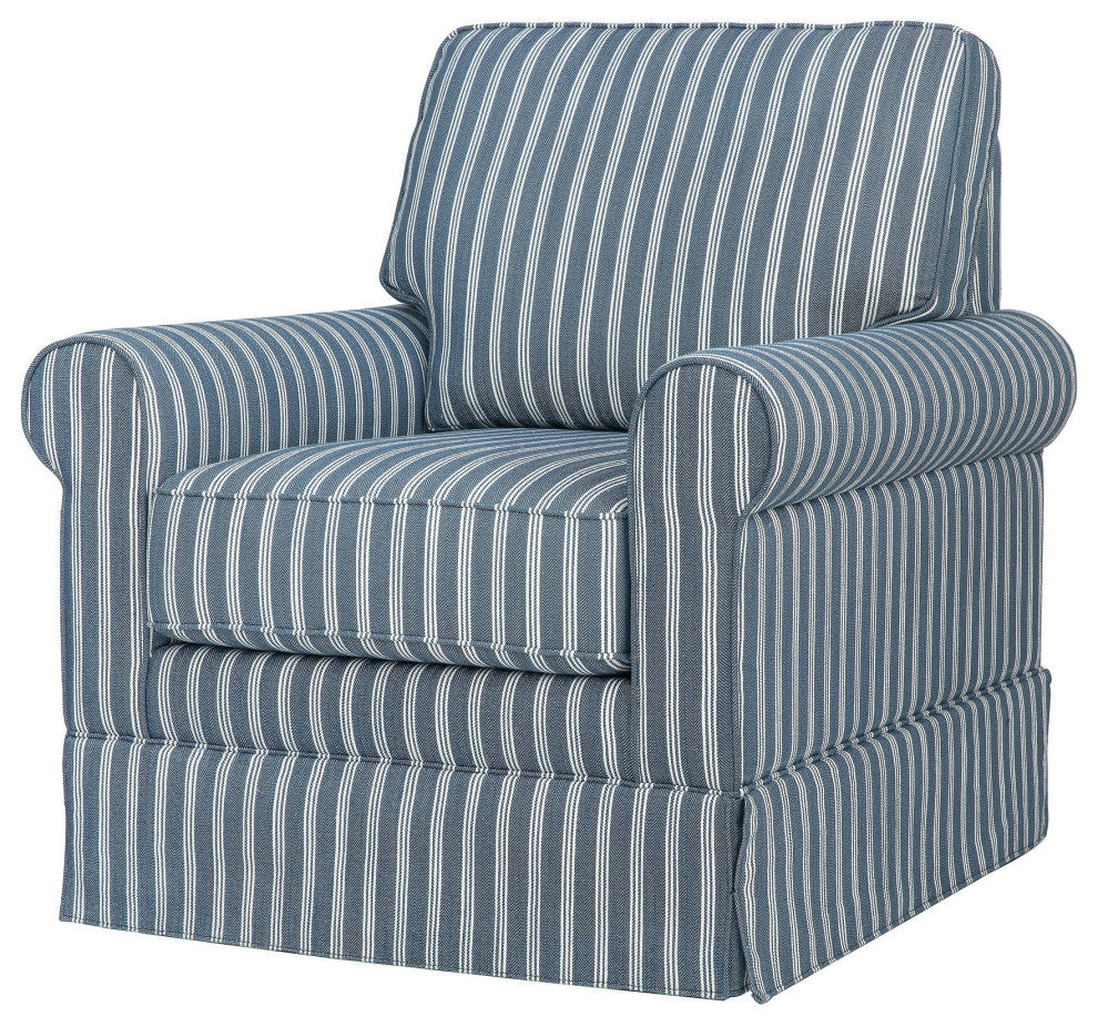 Riley Traditional Striped Upholstered Skirted Swivel Accent Chair